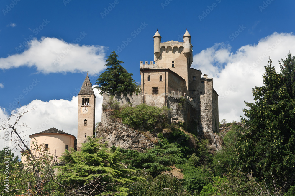 Saint Pierre castle and church, Aosta valley, Italy Saint Pierre castle and church, Aosta valley, Italy