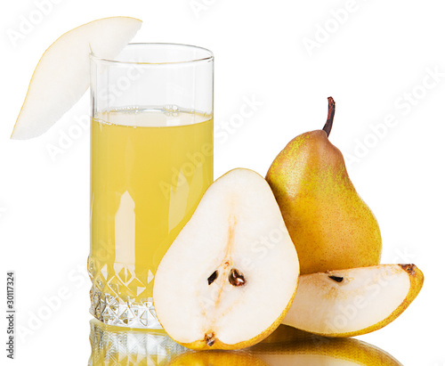Fresh pear and fresh pear juice in a glass