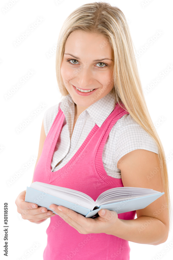Portrait of happy student with book Portrait of happy student with book
