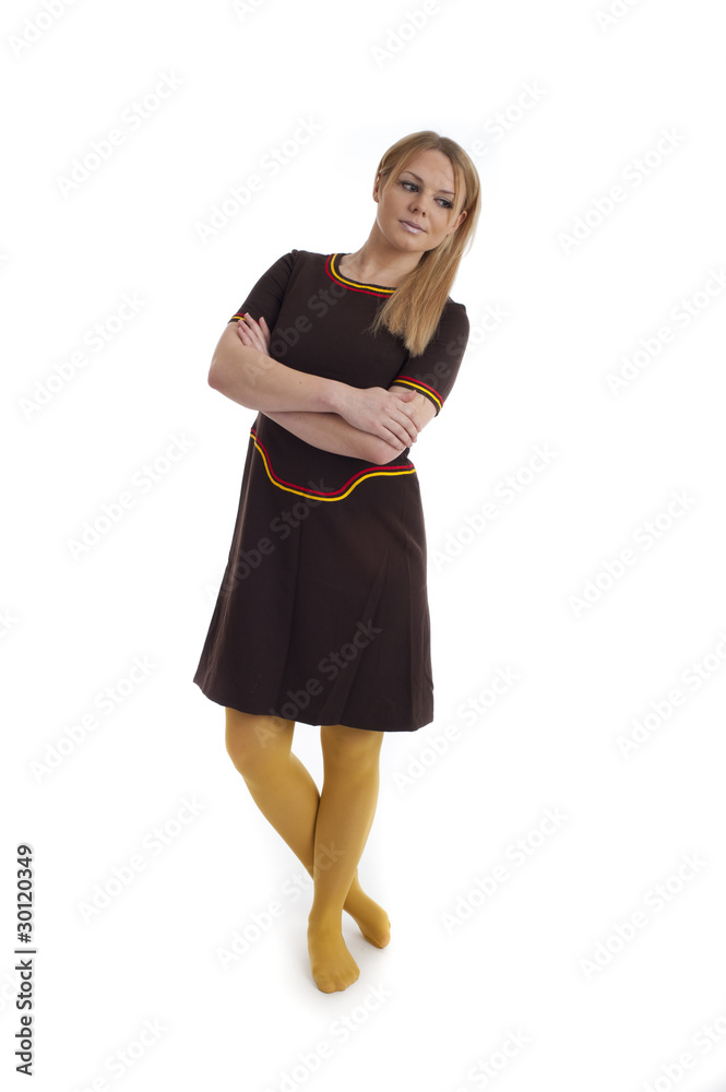 Fototapeta premium Cute blonde female in 60s style clothes
