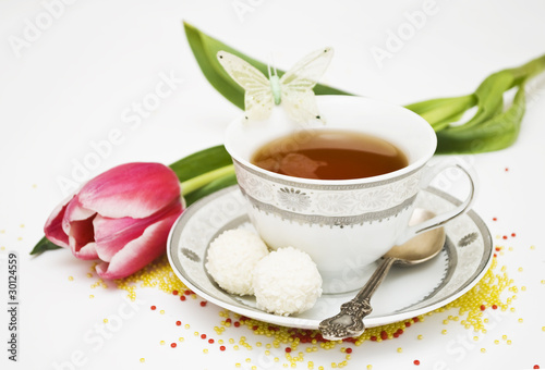 pink tulip and tea