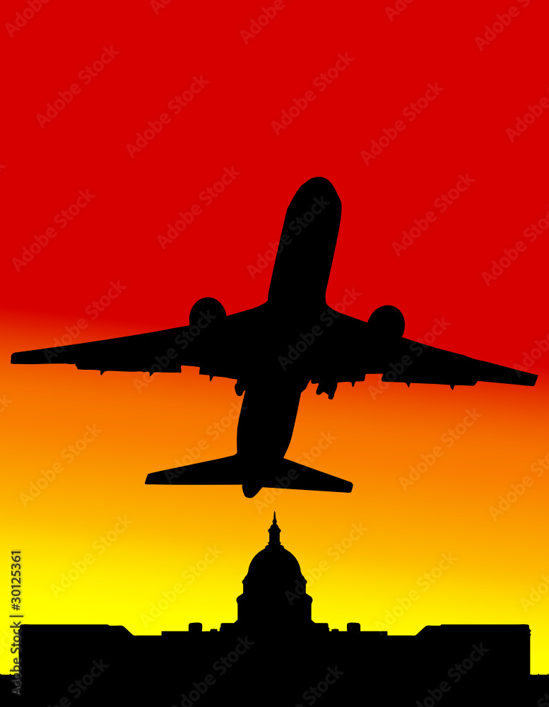 plane crosses the old buildings vector illustration plane crosses the old buildings vector illustration