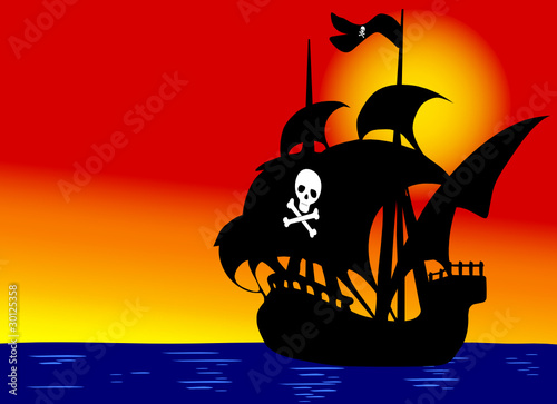 pirate boat on blue sea vector illustration