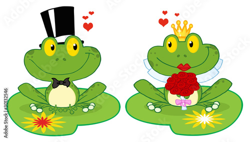 Bride and Groom Frogs Cartoon Characters