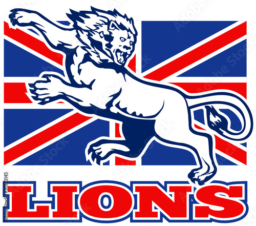 Lion attacking GB British Great Britian union jack flag