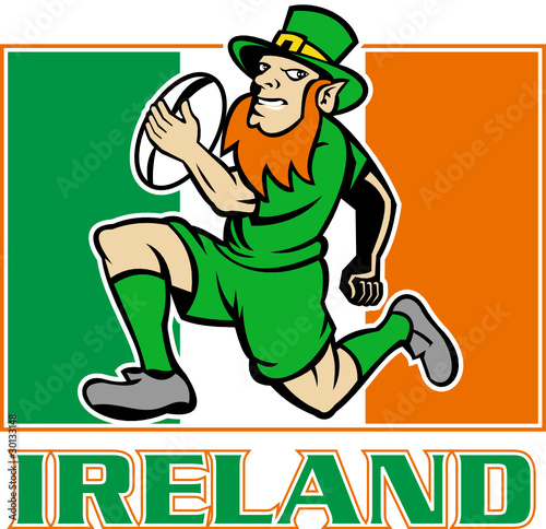 Irish leprechaun rugby player Ireland flag