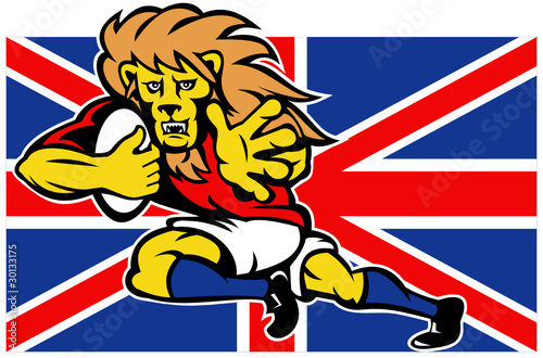 British Lion rugby player fening with union jack flag