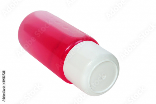 pink plastic bottle with a white background