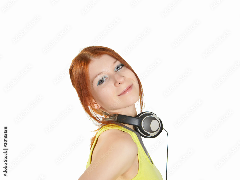 Fototapeta premium a teenage girl in studio with headphones