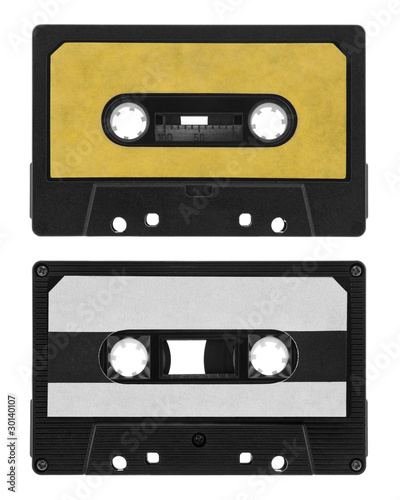 Old cassette tape isolated on white