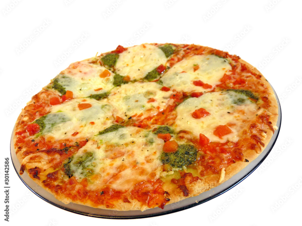 Appetizing pizza with mozzarella cheese isolated