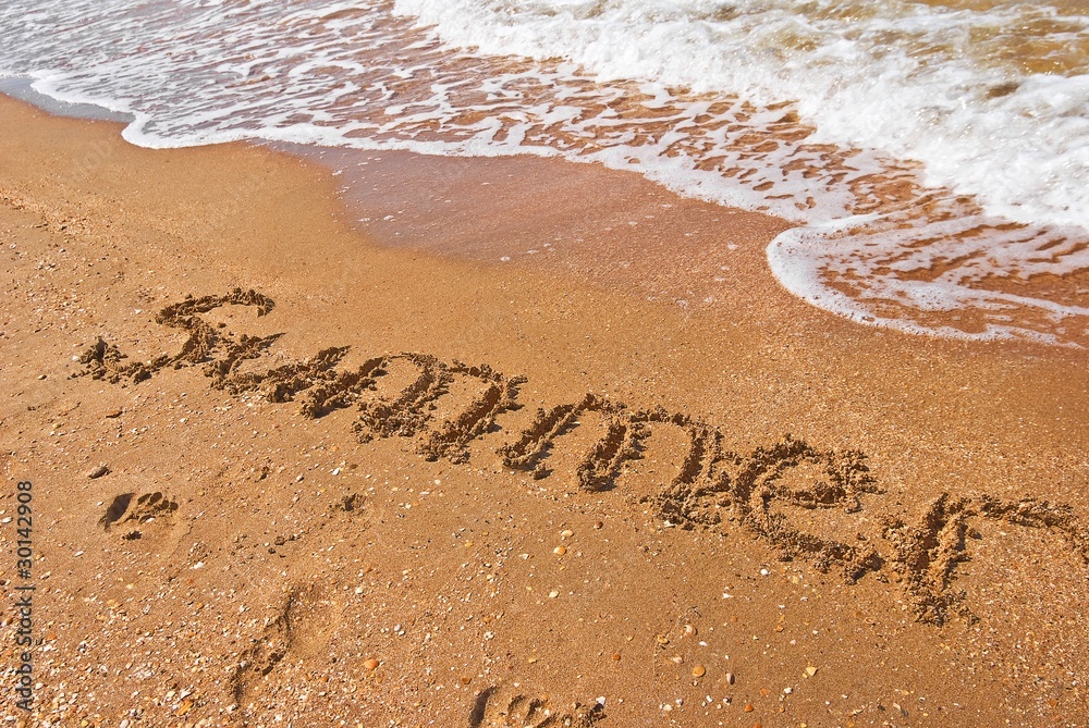Fototapeta premium summer word on a sea sand