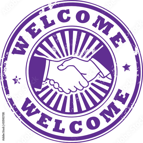 Stamp with Handshake and the word Welcome inside