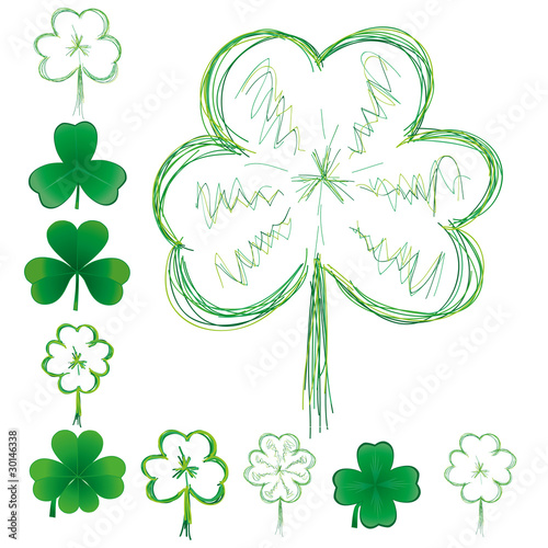Set of clovers for St. Patrick`s day, vector illustration
