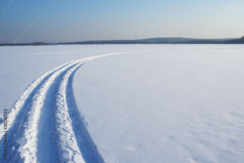 Traces on a snow. Winter landscape
