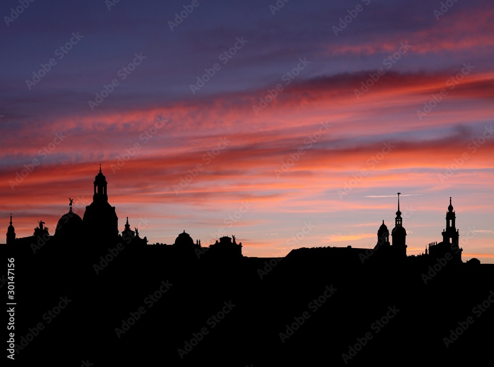 Dresden skyline with church domes at sunset illustration