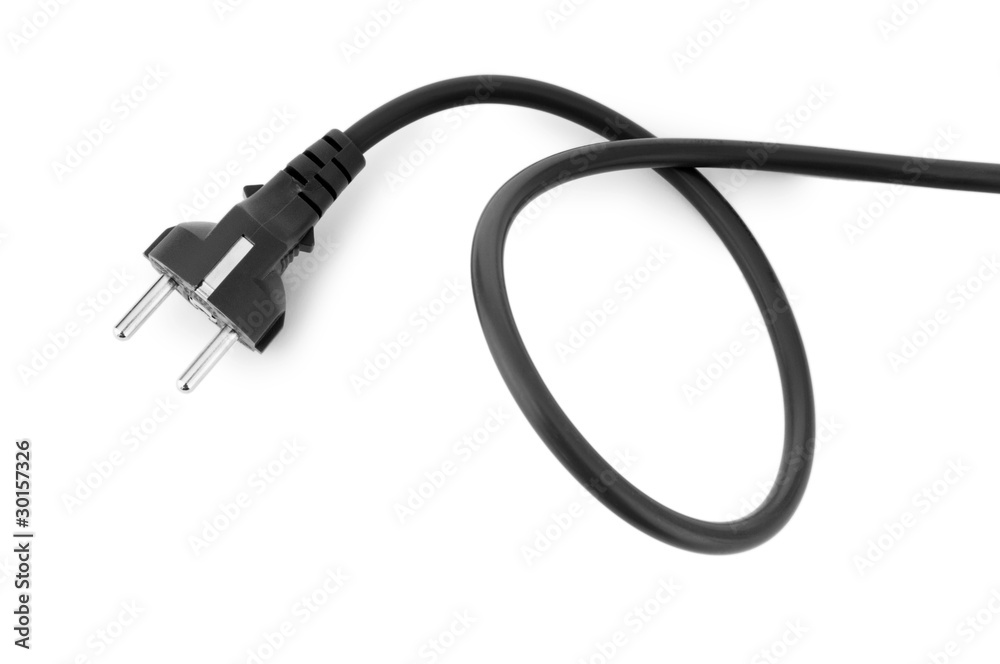 Black electric cable isolated on white Black electric cable isolated on white
