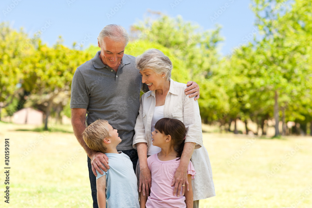 Grandparents with their grandchildren in the park Grandparents with their grandchildren in the park