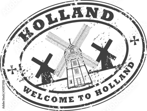 Stamp with windmill silhouette and the name of Holland