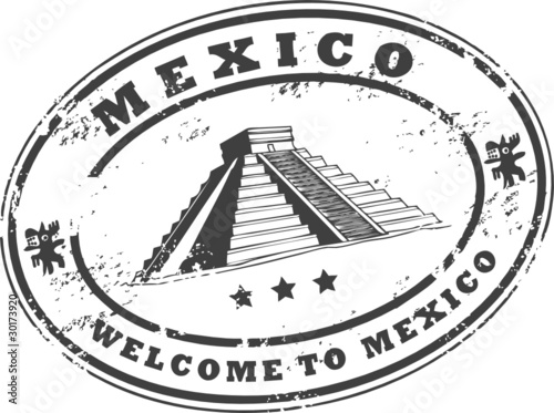 Grunge rubber stamp with the Chichen Itza