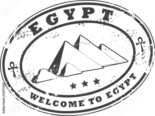 Grunge rubber stamp with Pyramids of Giza