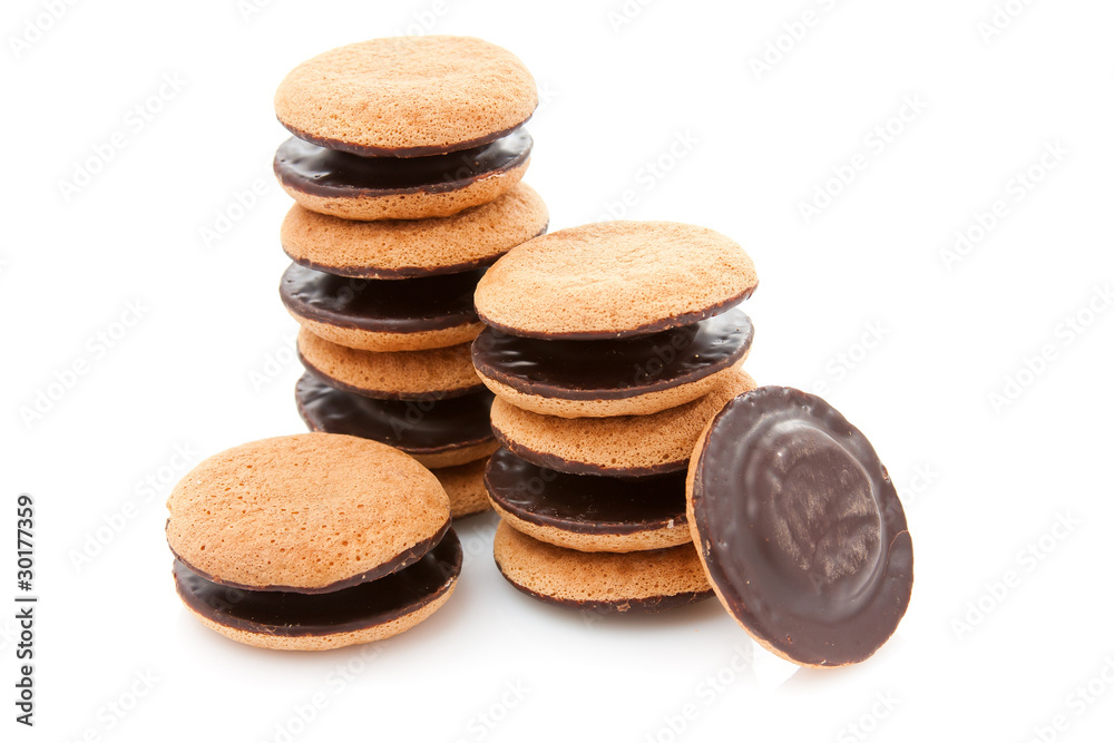Cookies covered with chocolate and filled with jam. Cookies covered with chocolate and filled with jam.