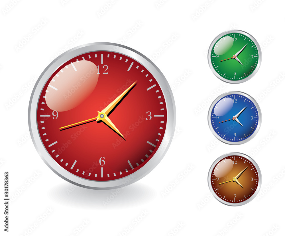 four modern shiny metal clocks - realistic illustration four modern shiny metal clocks - realistic illustration