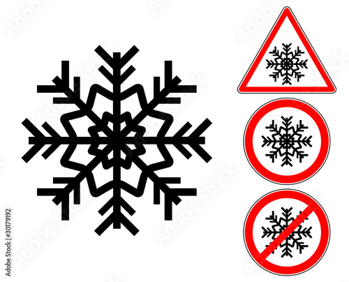 Snow star pictogram warning and prohibition signs