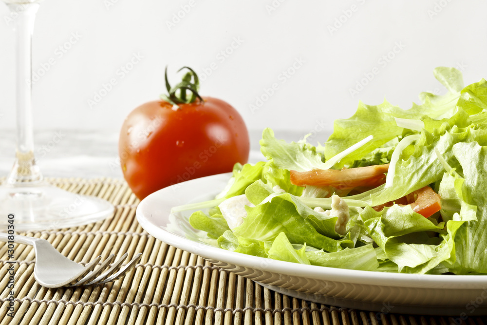 fresh salad with chicken and tomatoes