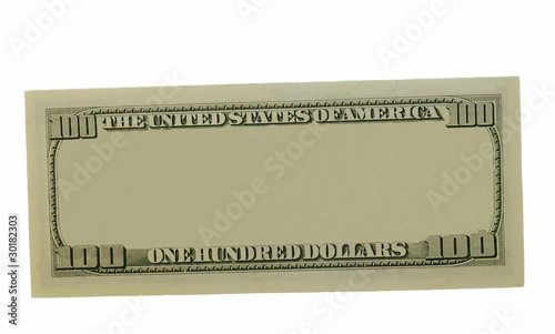 blank hundred dollars bank note isolated on white background