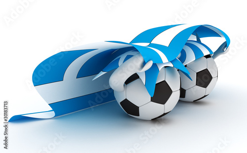 Fototapeta Naklejka Na Ścianę i Meble -  Two soccer balls hold Greece flag