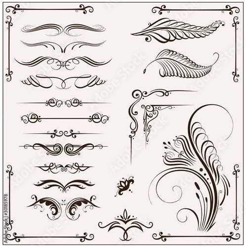 Kalligraphie, vector set, filigran, design elements