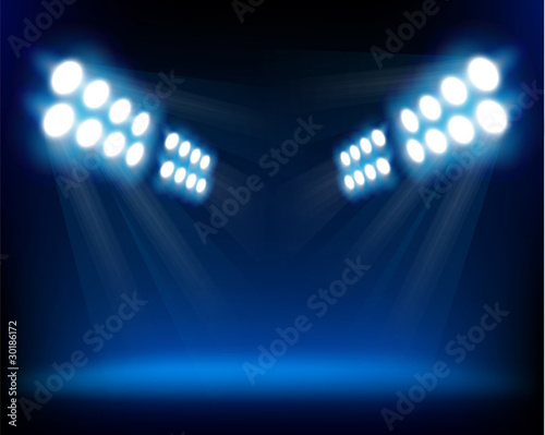 Blue spotlights. Vector illustration.