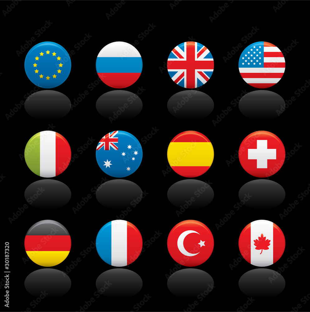 World Flags Icon Set on Black background World Flags Icon Set on Black background