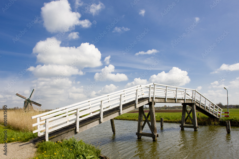 Naklejka premium bridge and windmill, Netherlands