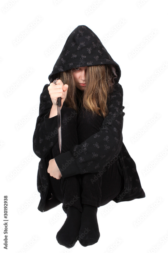 Fototapeta premium Troubled emo teen with knife
