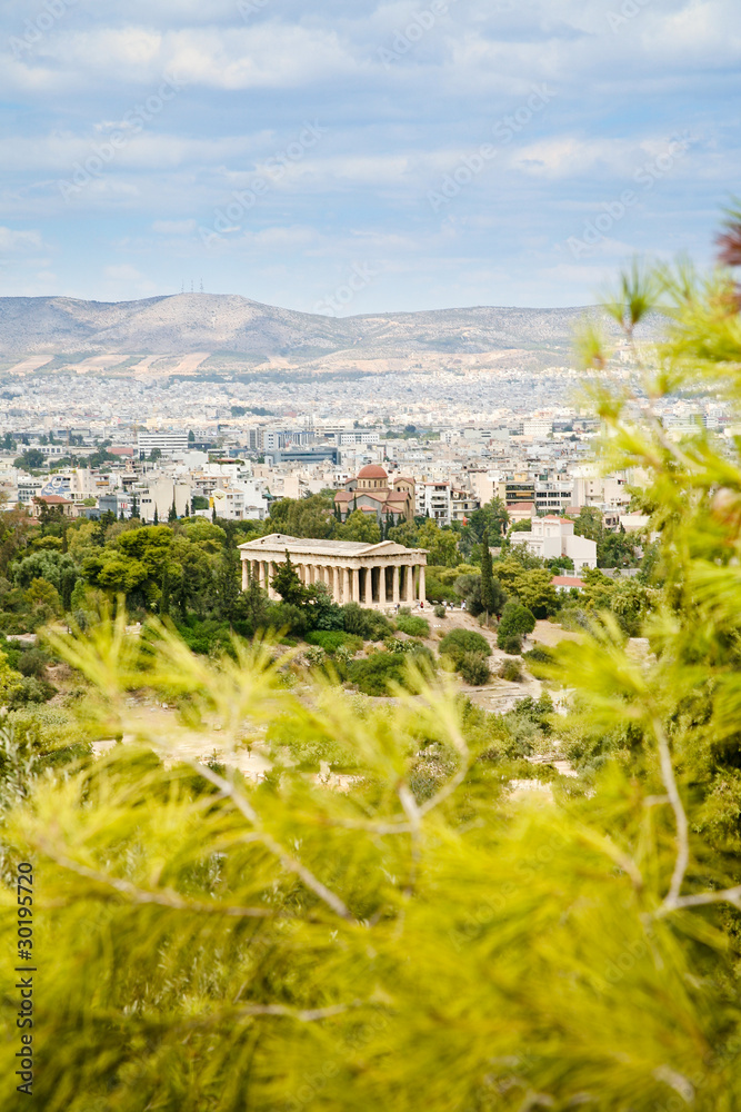 view on Athens and Temple of Hephaestus