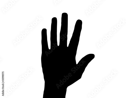 Silhouette Vector Raised Hand on White