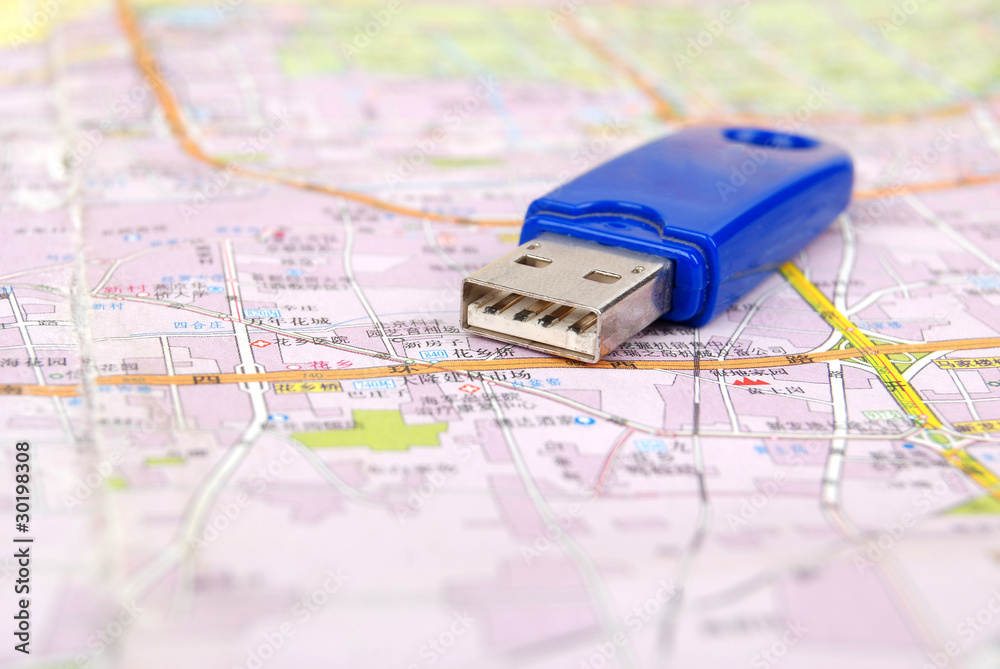 Fototapeta premium Map and USB flash disk