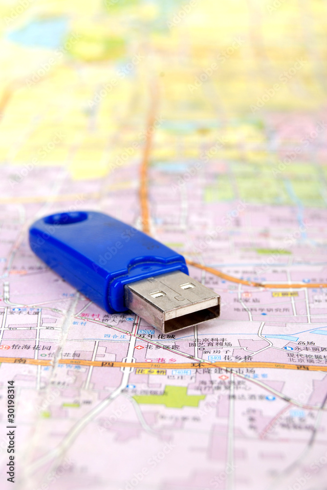 Fototapeta premium Map and USB flash disk