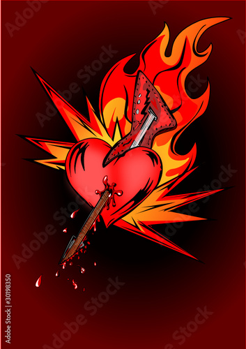 heart in fire with guitar