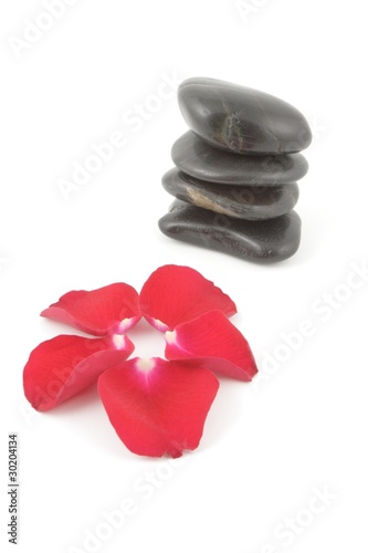 rose petals and spa stones