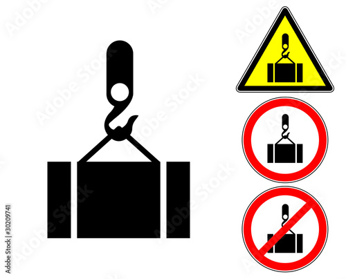 Load crane pictogram warning and prohibition signs