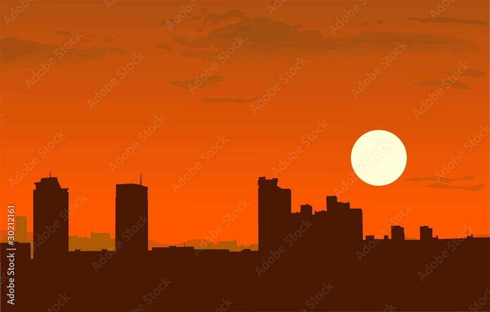 sunset sity skyline