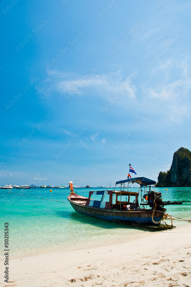 Long tailed boat at Pee-pee island in Thailand