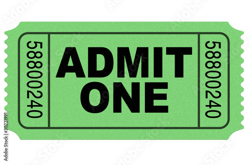 Fotografie Admit one movie ticket green isolated on white environment