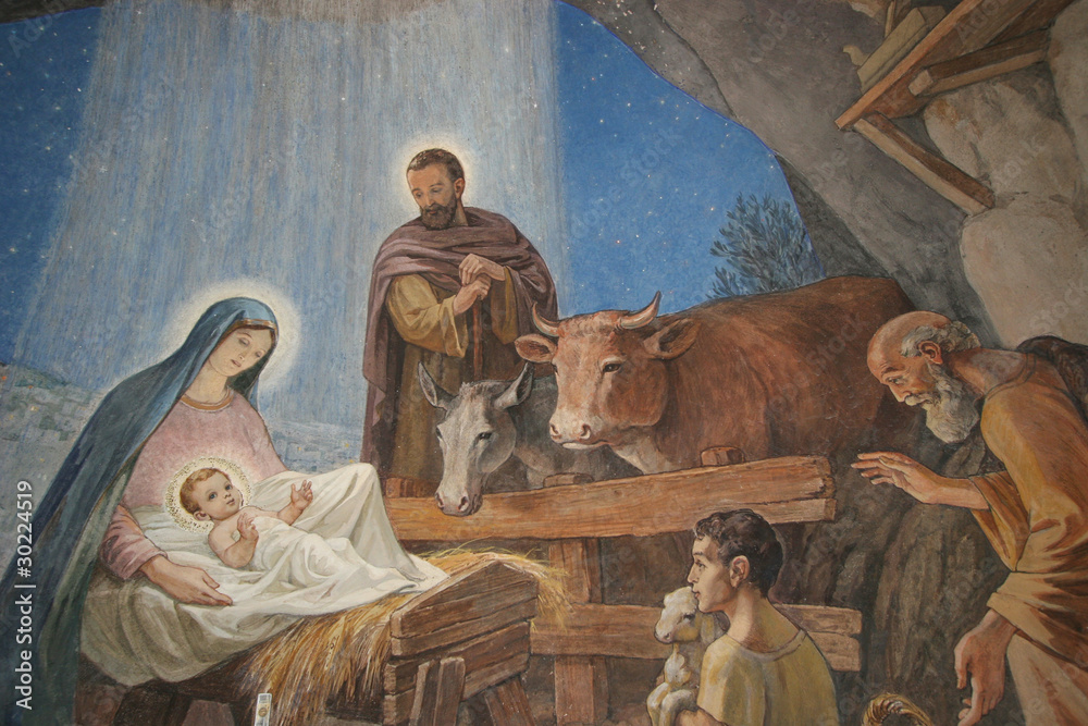 Nativity scene, Bethlehem Shepherds Field Church - obrazy, fototapety, plakaty 