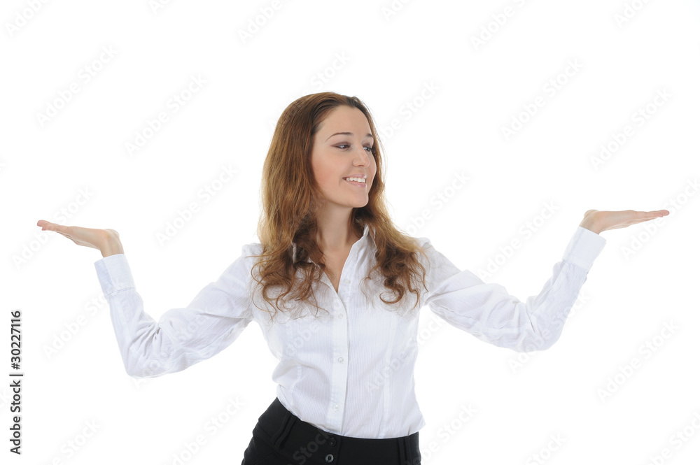 woman looks at her open palm.