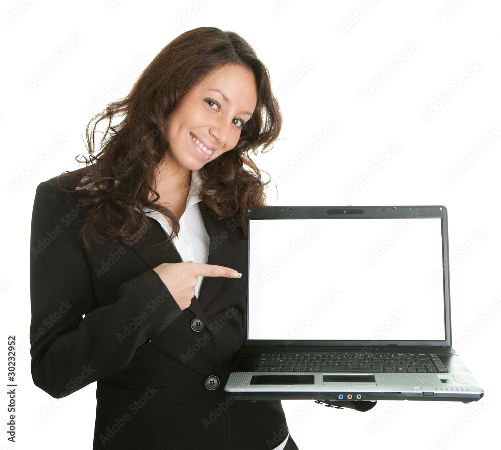 Business woman presenting laptopn