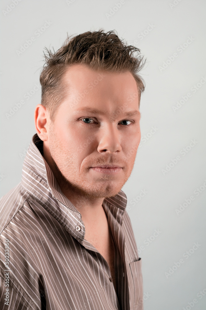 portrait of blonde man in shirt portrait of blonde man in shirt